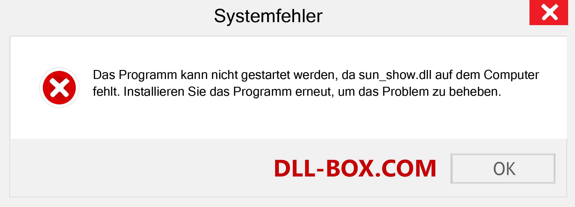 sun_show.dll-Datei fehlt?. Download für Windows 7, 8, 10 - Fix sun_show dll Missing Error unter Windows, Fotos, Bildern