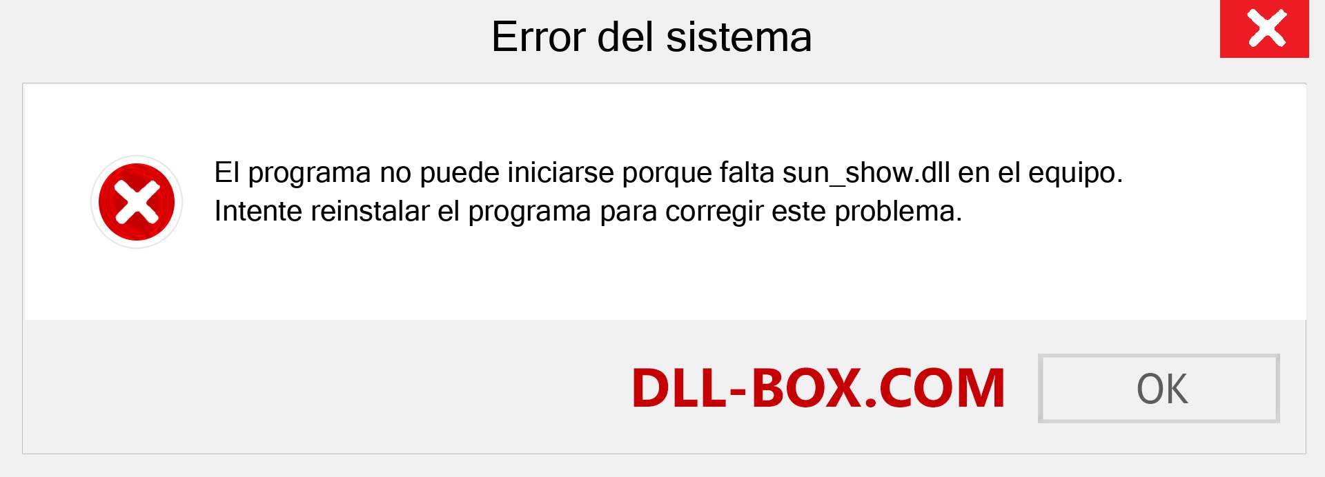 ¿Falta el archivo sun_show.dll ?. Descargar para Windows 7, 8, 10 - Corregir sun_show dll Missing Error en Windows, fotos, imágenes